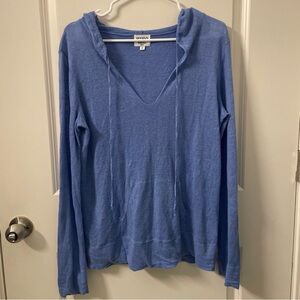 Hiho Tortola BVI M Blue linen pullover hoodie Vneck Longsleeve Lagenlook Grunge